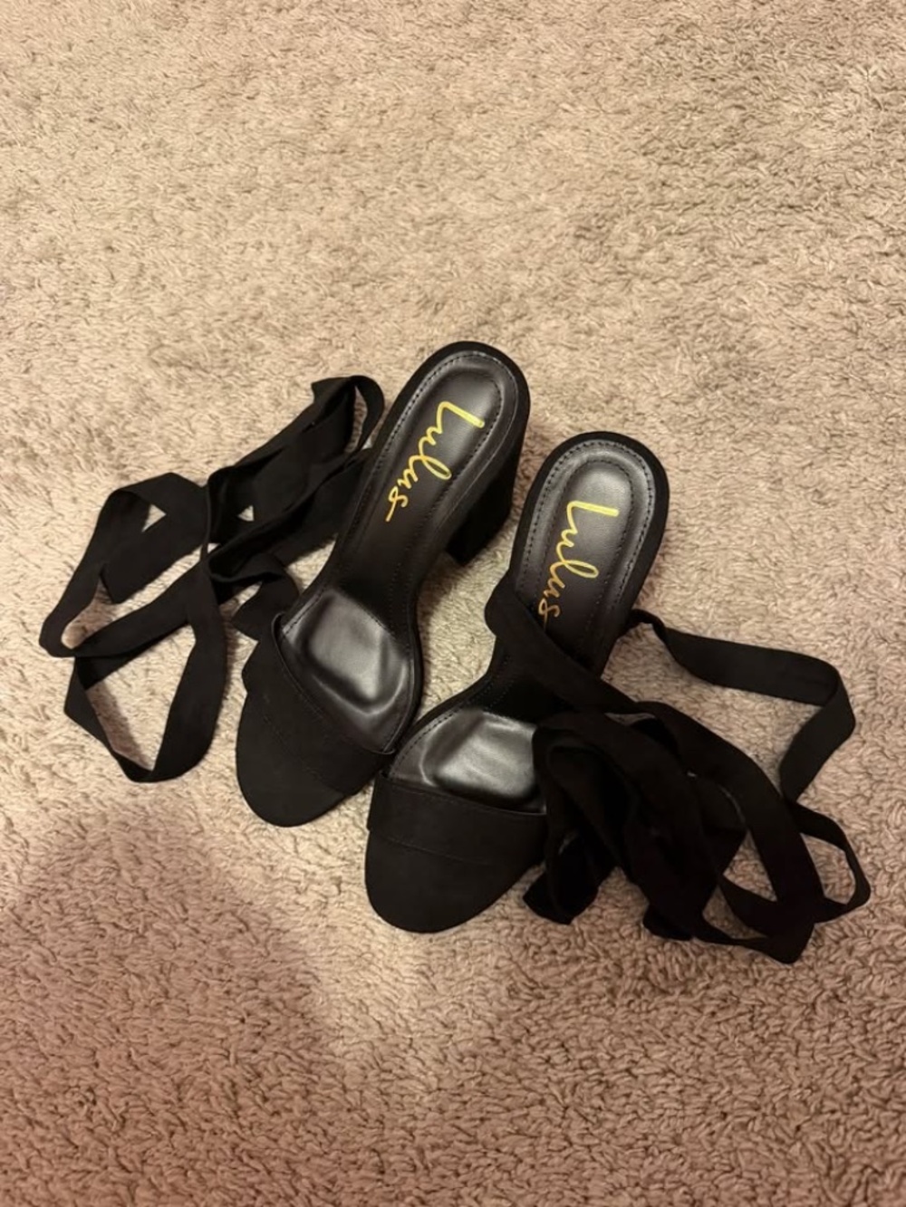 Black lace-up Lulus heels, size 6.5 can be laced multiple different ways